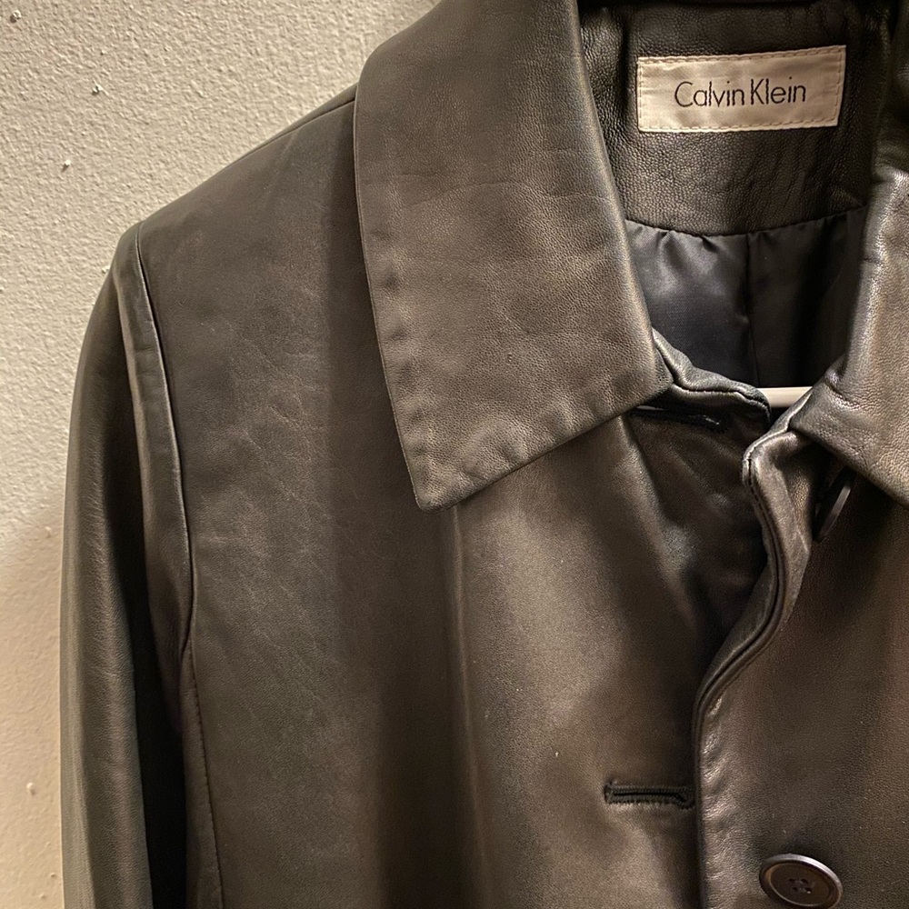 90s Calvin Klein trench style leather jacket